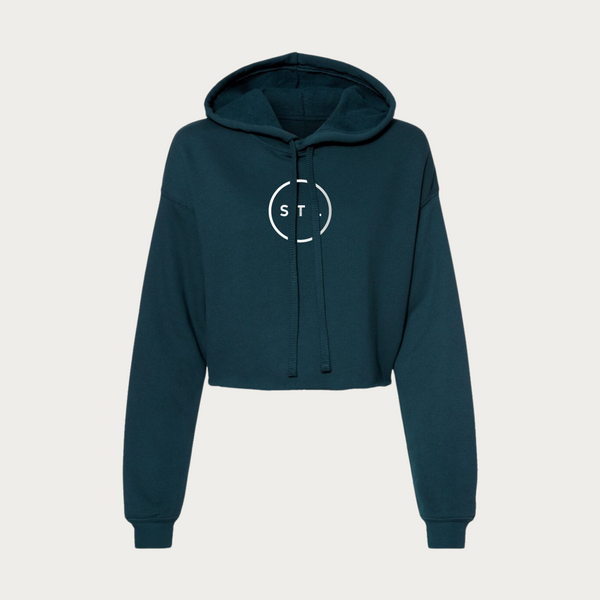 City Circle Embroidered Cropped Fleece Hoodie