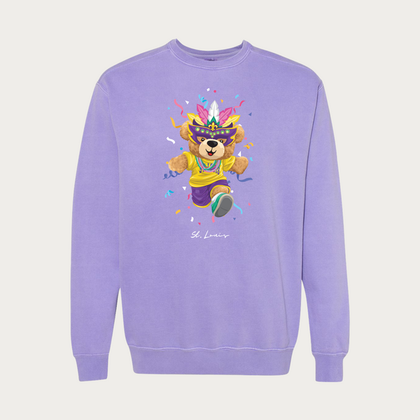 Mardi Gras Bear Garment Dyed Crewneck