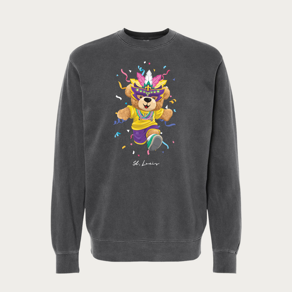 Mardi Gras Bear Garment Dyed Crewneck