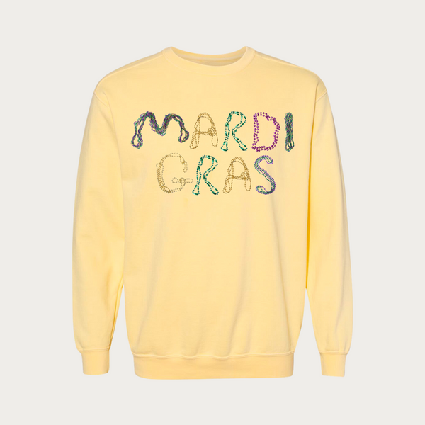 Beaded Mardi Gras Garment Dyed Crewneck