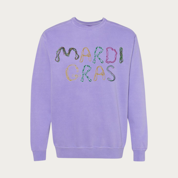 Beaded Mardi Gras Garment Dyed Crewneck