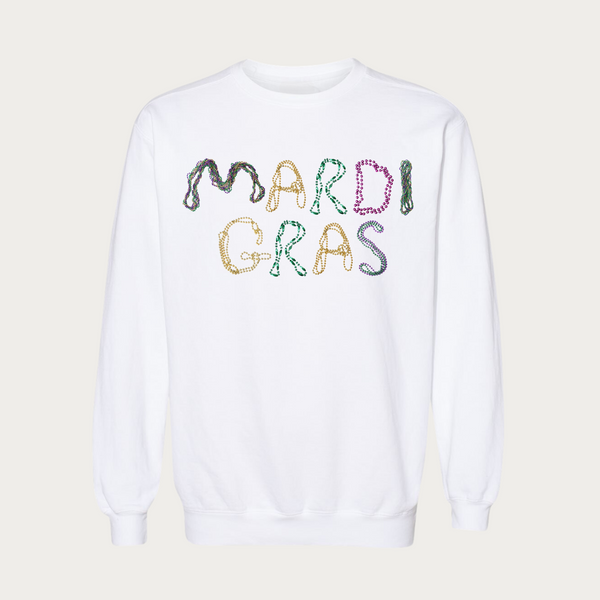 Beaded Mardi Gras Garment Dyed Crewneck