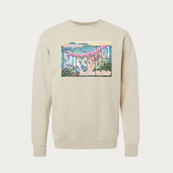 Show Me State Postcard Pigment Dyed Crewneck