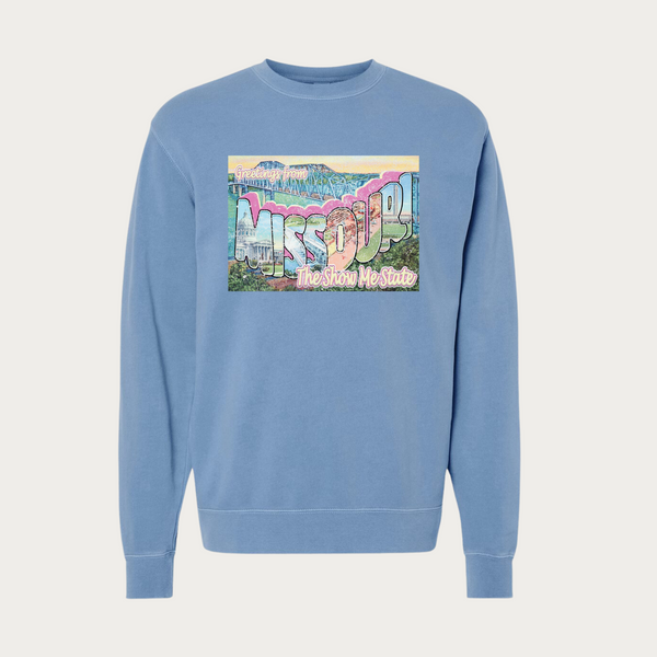 Show Me State Postcard Pigment Dyed Crewneck