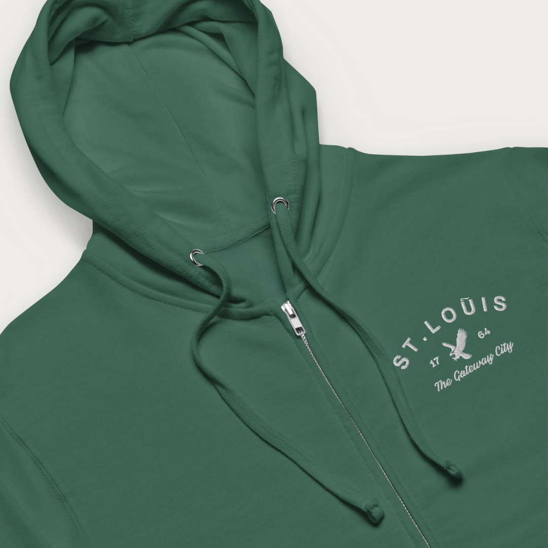 Embroidered eagle Unisex fleece zip up hoodie