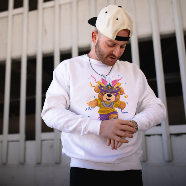 Mardi Gras Bear Garment Dyed Crewneck