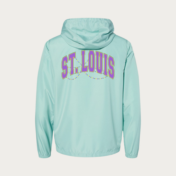 Beaded Mardi Gras Aqua Full-Zip Windbreaker